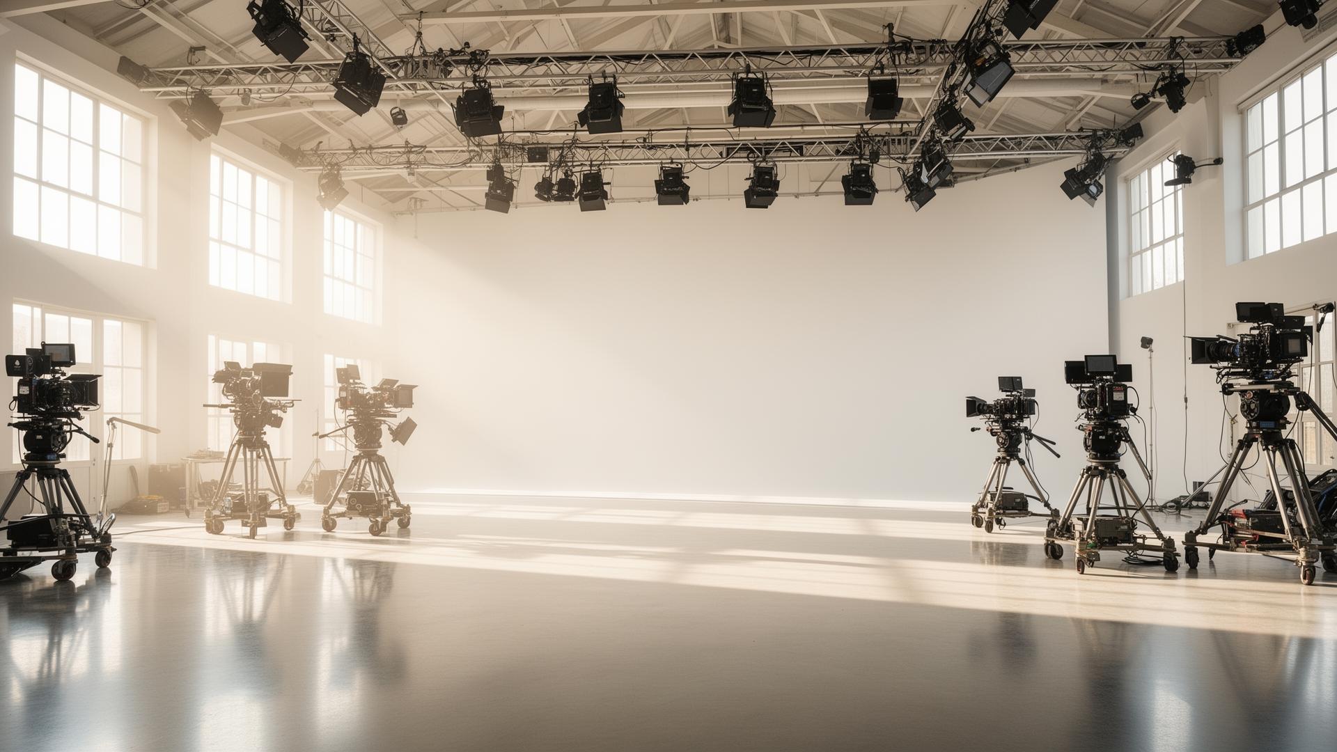 Plateau de tournage immaculé éclairé par la lumière naturelle